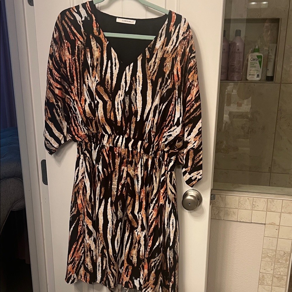 Caramela Black Zebra-Print Mini Dress with Brown & Cream Accents
